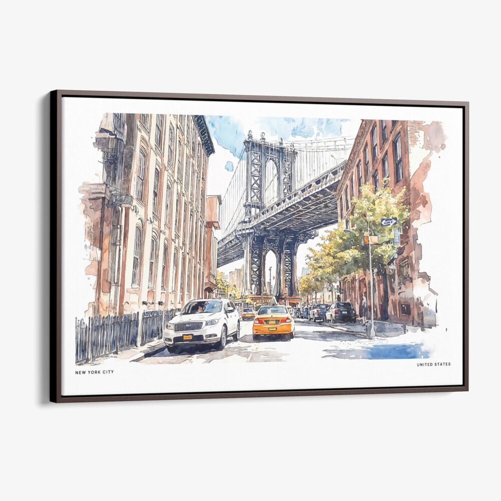 00 - Framed NYC Manhattan Bridge Watercolor Art - Horizontal Canvas Print - Main.jpg