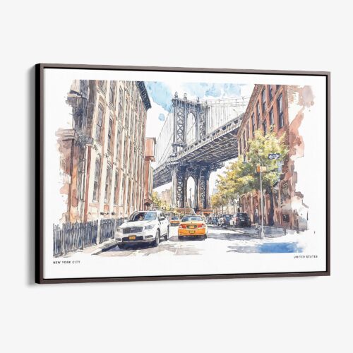00 - Framed NYC Manhattan Bridge Watercolor Art - Horizontal Canvas Print - Main.jpg
