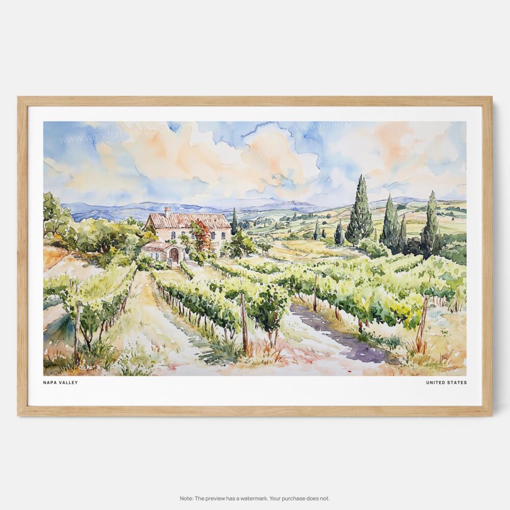 00 - Framed Napa Valley Watercolor - Horizontal Art Print - Main.jpg