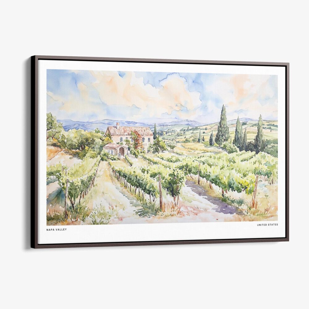 00 - Framed Napa Valley Watercolor - Horizontal Canvas Print - Main.jpg