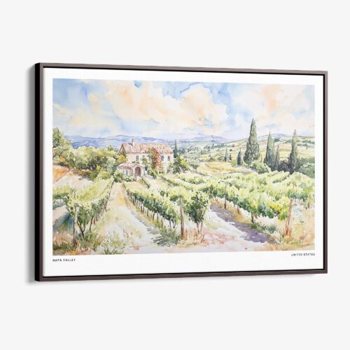 00 - Framed Napa Valley Watercolor - Horizontal Canvas Print - Main.jpg