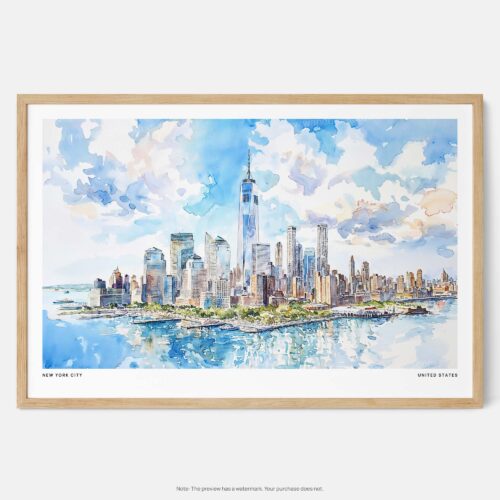 00 - Framed New York City Skyline Watercolor Art - Horizontal Art Print - Main - Horizontal.jpg
