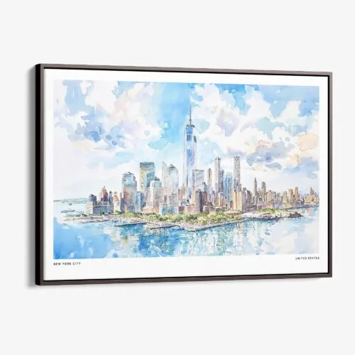 00 - Framed New York City Skyline Watercolor Art - Horizontal Canvas Print - Main.jpg