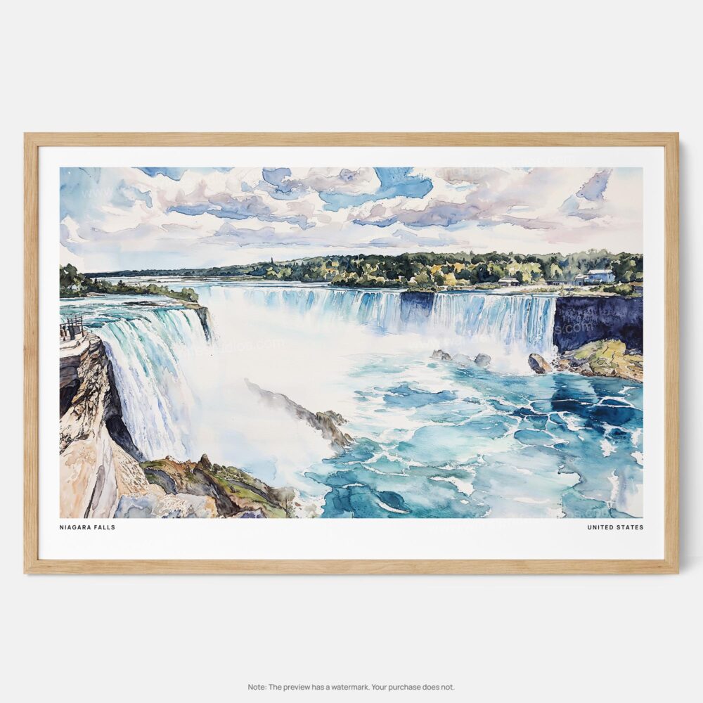 00 - Framed Niagara Falls Watercolor - Horizontal Art Print - Main.jpg