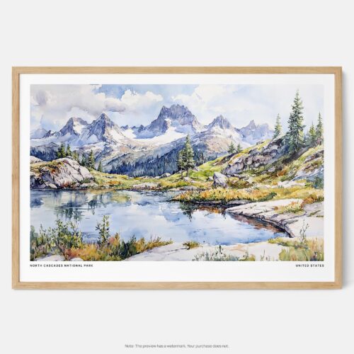 00 - Framed North Cascades National Park Watercolor - Horizontal Art Print - Main.jpg