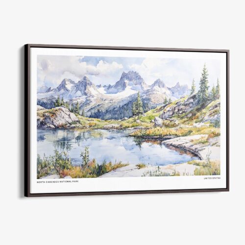00 - Framed North Cascades National Park Watercolor - Horizontal Canvas Print - Main.jpg
