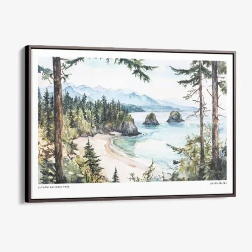 00 - Framed Olympic National Park Watercolor - Horizontal Canvas Print - Main.jpg