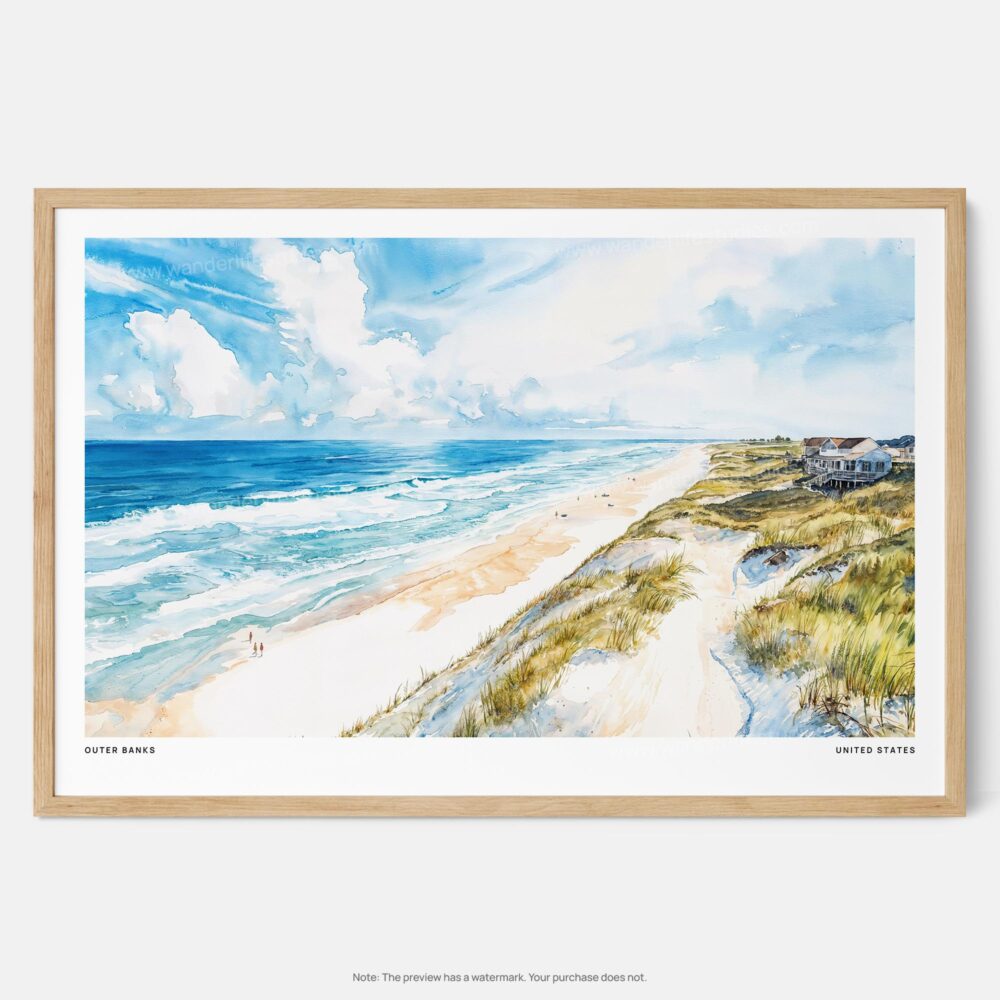 00 - Framed Outer Banks NC Watercolor - Horizontal Art Print - Main.jpg