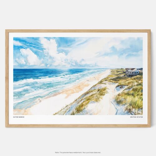 00 - Framed Outer Banks NC Watercolor - Horizontal Art Print - Main.jpg
