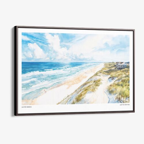 00 - Framed Outer Banks NC Watercolor - Horizontal Canvas Print - Main.jpg