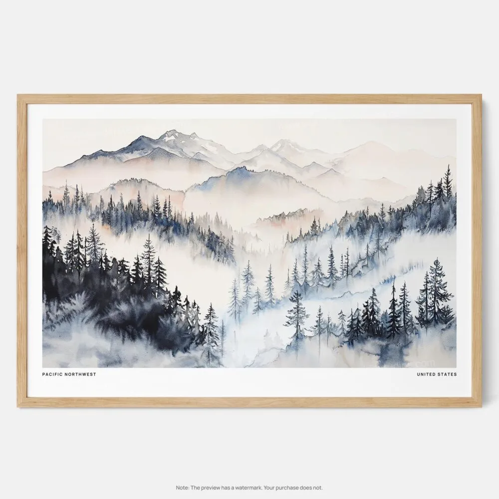 00 - Framed Pacific Northwest Watercolor - Horizontal Art Print - Main.jpg 00 - Framed Pacific Northwest Watercolor - Horizontal Art Print - Main.jpg