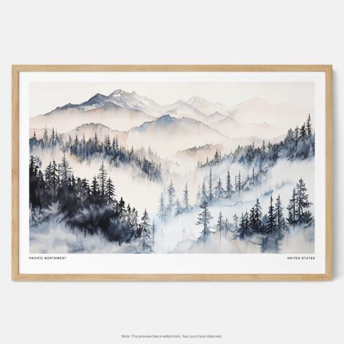 00 - Framed Pacific Northwest Watercolor - Horizontal Art Print - Main.jpg