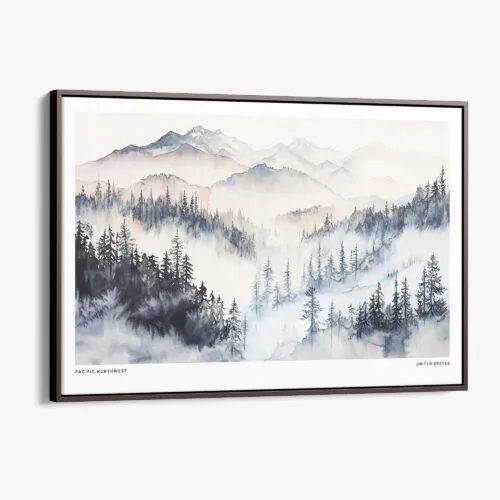 00 - Framed Pacific Northwest Watercolor - Horizontal Canvas Print - Main.jpg