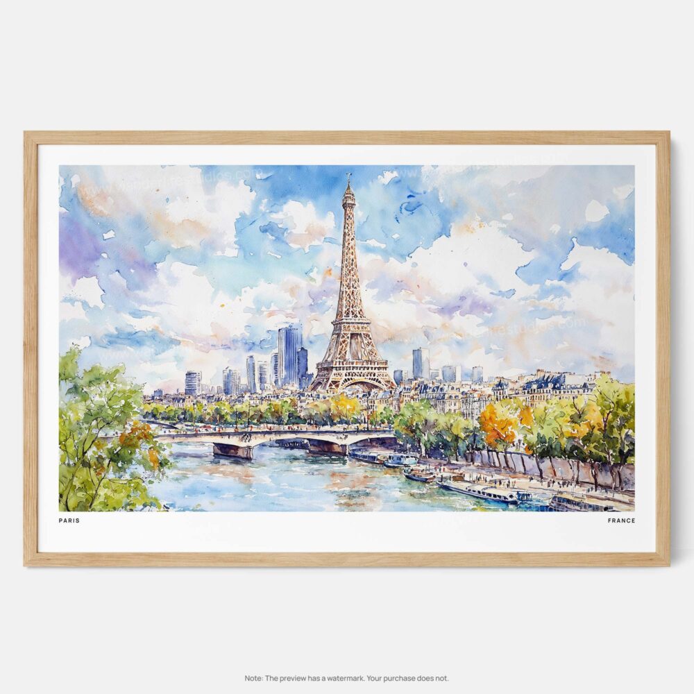 00 - Framed Paris Eiffel Tower Watercolor Art - Horizontal Art Print - Main - Horizontal.jpg