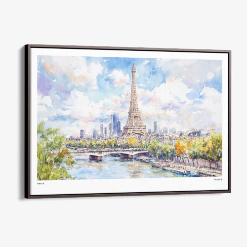 00 - Framed Paris Eiffel Tower Watercolor Art - Horizontal Canvas Print - Main.jpg