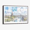 00 - Framed Paris Skyline Watercolor Art - Horizontal Canvas Print - Main.jpg