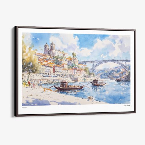 00 - Framed Porto Portugal Watercolor Art - Horizontal Canvas Print - Main.jpg