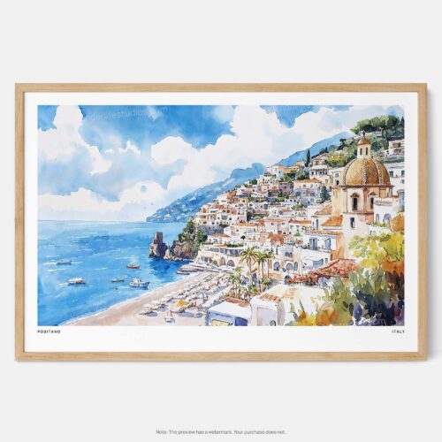 00 - Framed Positano Italy Watercolor Art - Horizontal Art Print - Main.jpg