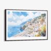 00 - Framed Positano Italy Watercolor Art - Horizontal Canvas Print - Main.jpg
