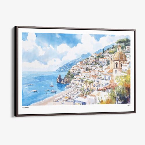 00 - Framed Positano Italy Watercolor Art - Horizontal Canvas Print - Main.jpg