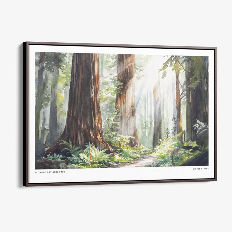 00 - Framed Redwood National Park Watercolor - Horizontal Canvas Print - Main.jpg