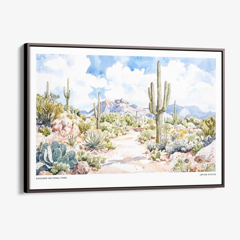 00 - Framed Saguaro National Park Watercolor - Horizontal Canvas Print - Main.jpg