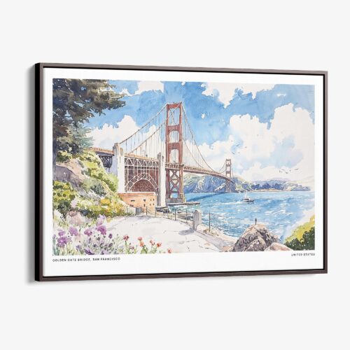 00 - Framed San Francisco Golden Gate Bridge Watercolor Art - Horizontal Canvas Print - Main.jpg