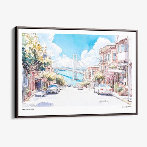 00 - Framed San Francisco Lombard Street Watercolor Art - Horizontal Canvas Print - Main.jpg