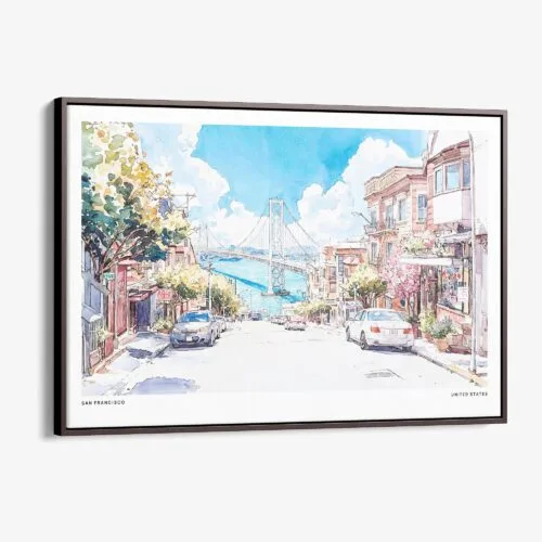 00 - Framed San Francisco Lombard Street Watercolor Art - Horizontal Canvas Print - Main.jpg