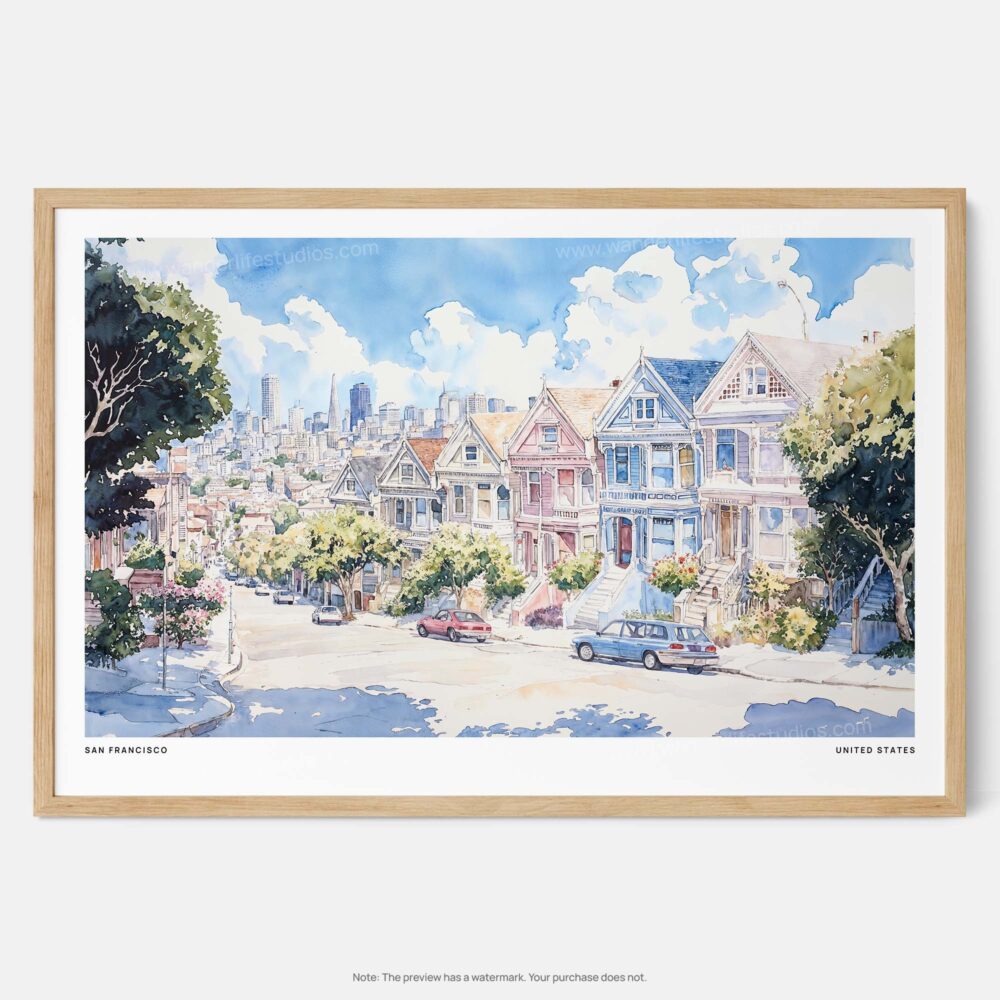 00 - Framed San Francisco Painted Ladies Watercolor Art - Horizontal Art Print - Main.jpg 00 - Framed San Francisco Painted Ladies Watercolor Art - Horizontal Art Print - Main.jpg
