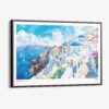 00 - Framed Santorini Blue Dome Church Watercolor Art - Horizontal Canvas Print - Main.jpg
