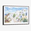 00 - Framed Santorini Watercolor Art - Horizontal Canvas Print - Main.jpg