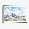00 - Framed Seattle Skyline with Mount Rainier Watercolor Art - Horizontal Canvas Print - Main.jpg