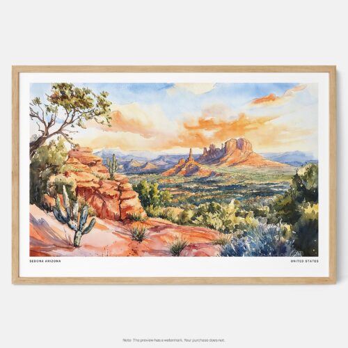 00 - Framed Sedona AZ Watercolor - Horizontal Art Print - Main.jpg