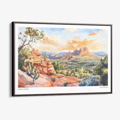 00 - Framed Sedona AZ Watercolor - Horizontal Canvas Print - Main.jpg
