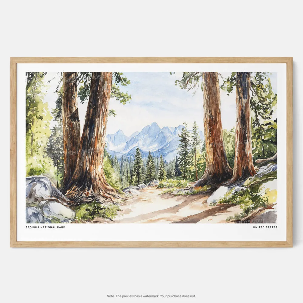 00 - Framed Sequoia National Park Watercolor - Horizontal Art Print - Main.jpg 00 - Framed Sequoia National Park Watercolor - Horizontal Art Print - Main.jpg