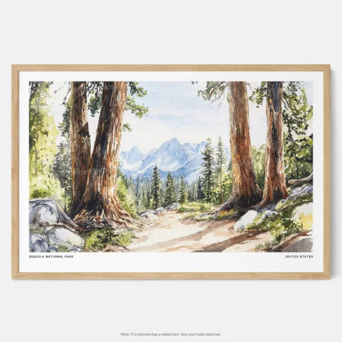 00 - Framed Sequoia National Park Watercolor - Horizontal Art Print - Main.jpg