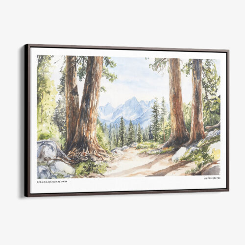00 - Framed Sequoia National Park Watercolor - Horizontal Canvas Print - Main.jpg