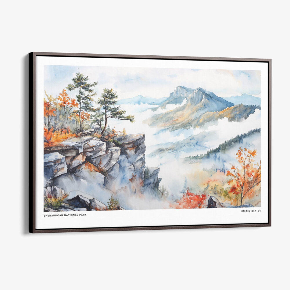 00 - Framed Shenandoah National Park Watercolor - Horizontal Canvas Print - Main.jpg