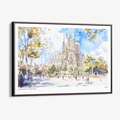 00 - Framed Spain Sagrada Familia Watercolor Art - Horizontal Canvas Print - Main.jpg