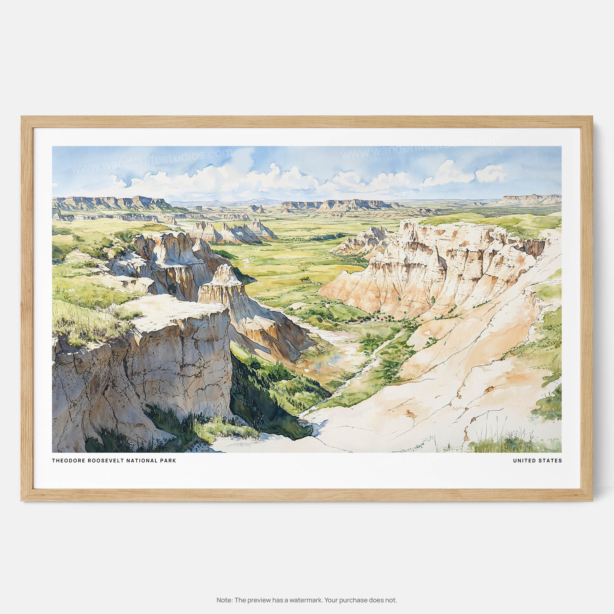 Theodore Roosevelt National Park Watercolor Art Print – Scenic Landscape Wall Art