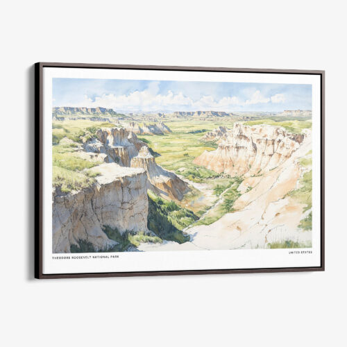 00 - Framed Theodore Roosevelt National Park Watercolor - Horizontal Canvas Print - Main.jpg