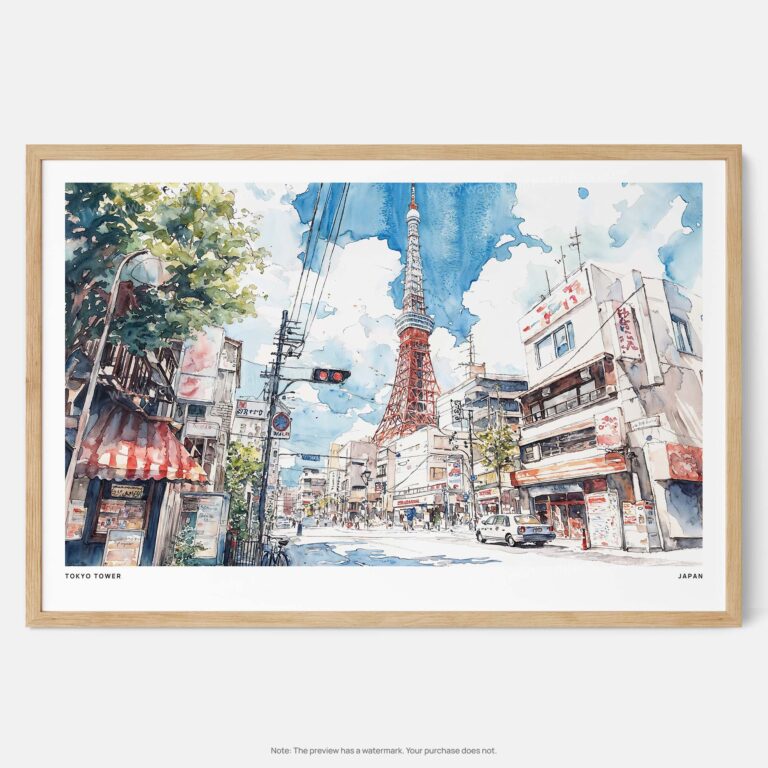 00 - Framed Tokyo Tower Watercolor Art - Horizontal Art Print - Main.jpg