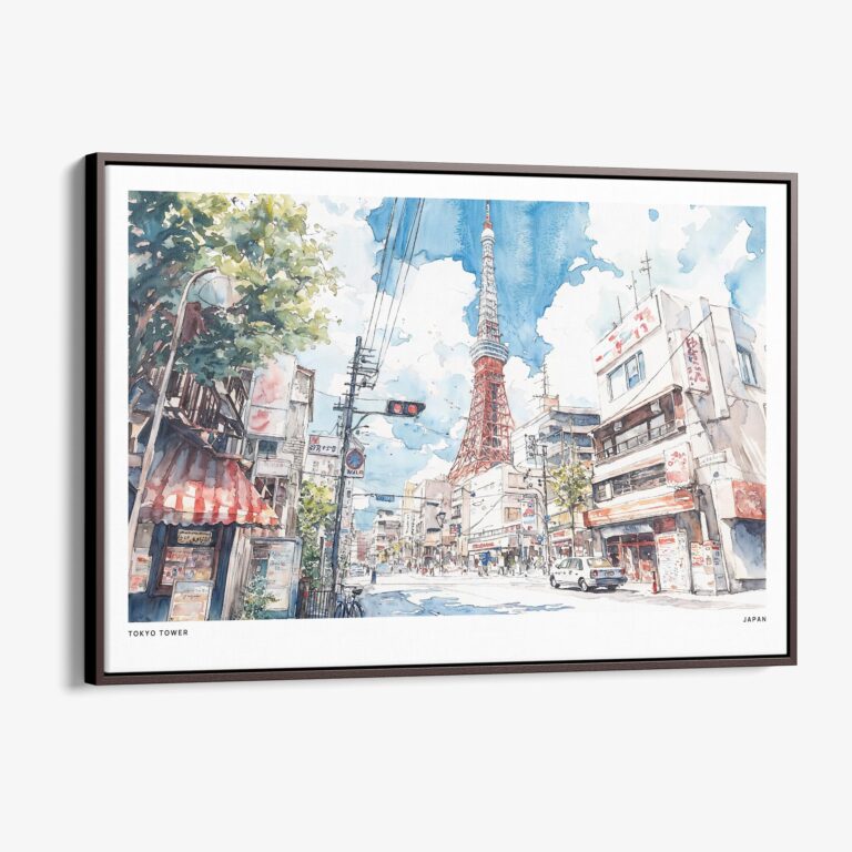 00 - Framed Tokyo Tower Watercolor Art - Horizontal Canvas Print - Main.jpg