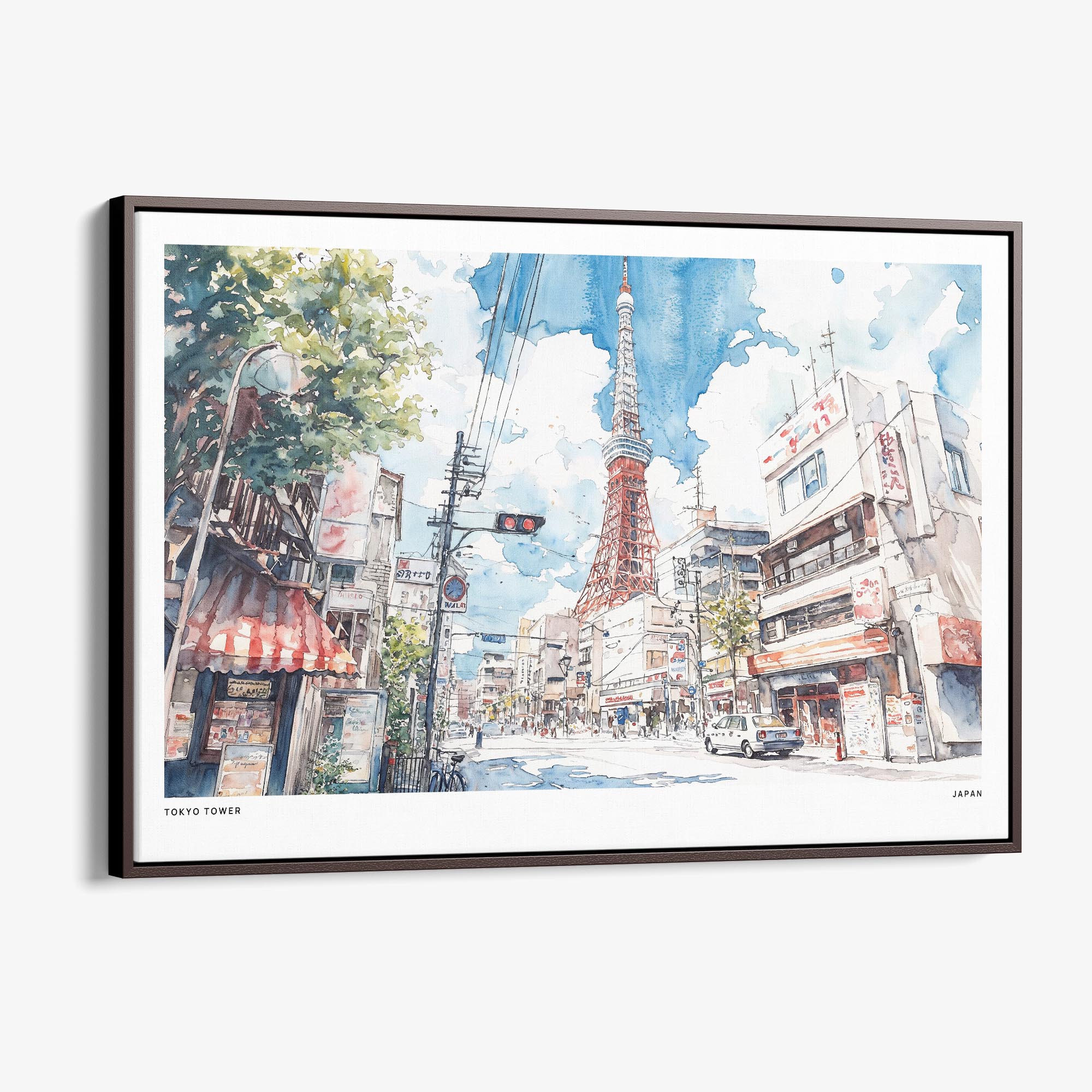 Tokyo Tower Watercolor Canvas Print – Urban Landscape Wall Art