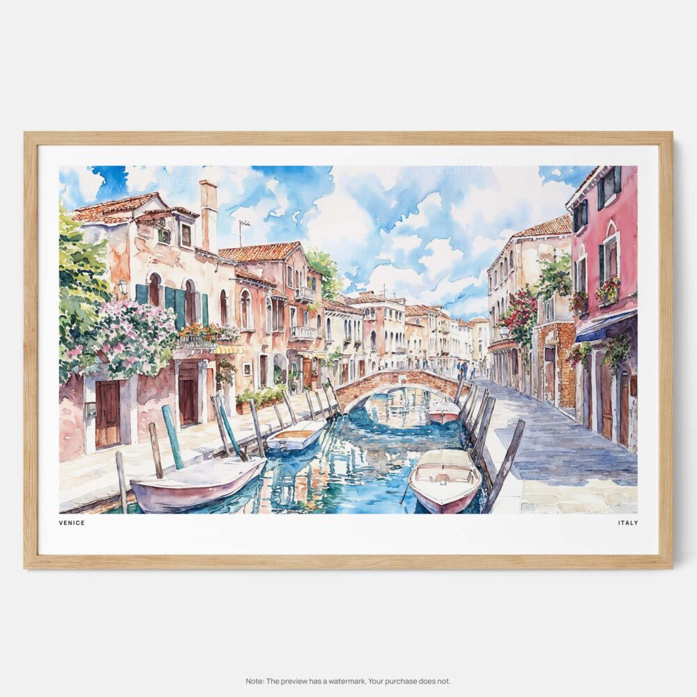 00 - Framed Venice Italy Canals Watercolor Art - Horizontal Art Print - Main.jpg 00 - Framed Venice Italy Canals Watercolor Art - Horizontal Art Print - Main.jpg