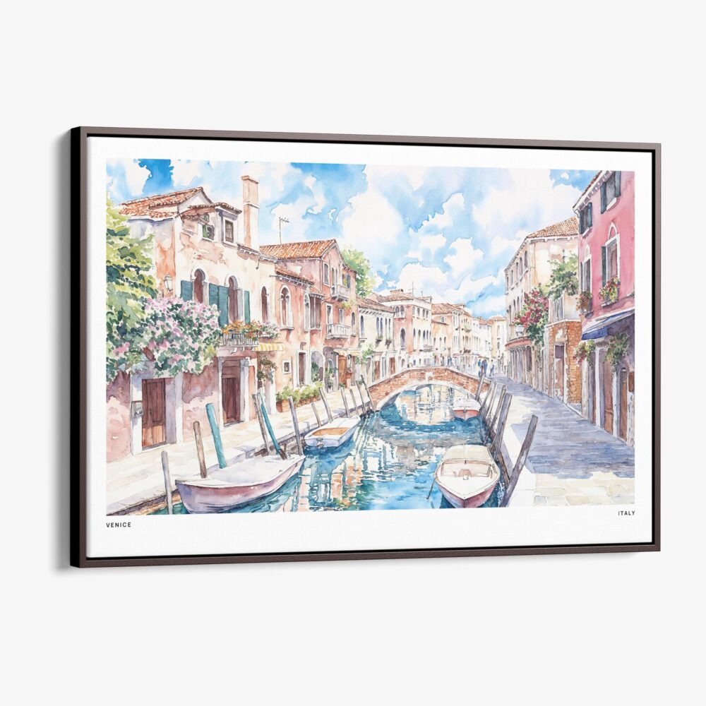 00 - Framed Venice Italy Canals Watercolor Art - Horizontal Canvas Print - Main.jpg