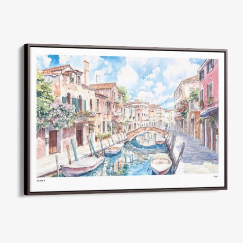 00 - Framed Venice Italy Canals Watercolor Art - Horizontal Canvas Print - Main.jpg