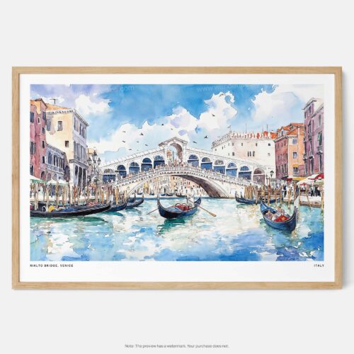00 - Framed Venice Italy Rialto Bridge Watercolor Art - Horizontal Art Print - Main.jpg