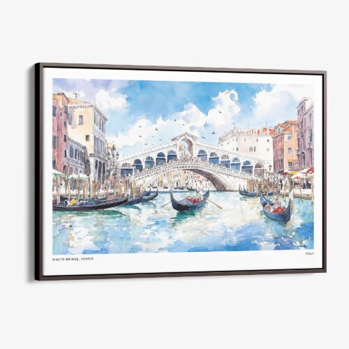 00 - Framed Venice Italy Rialto Bridge Watercolor Art - Horizontal Canvas Print - Main.jpg